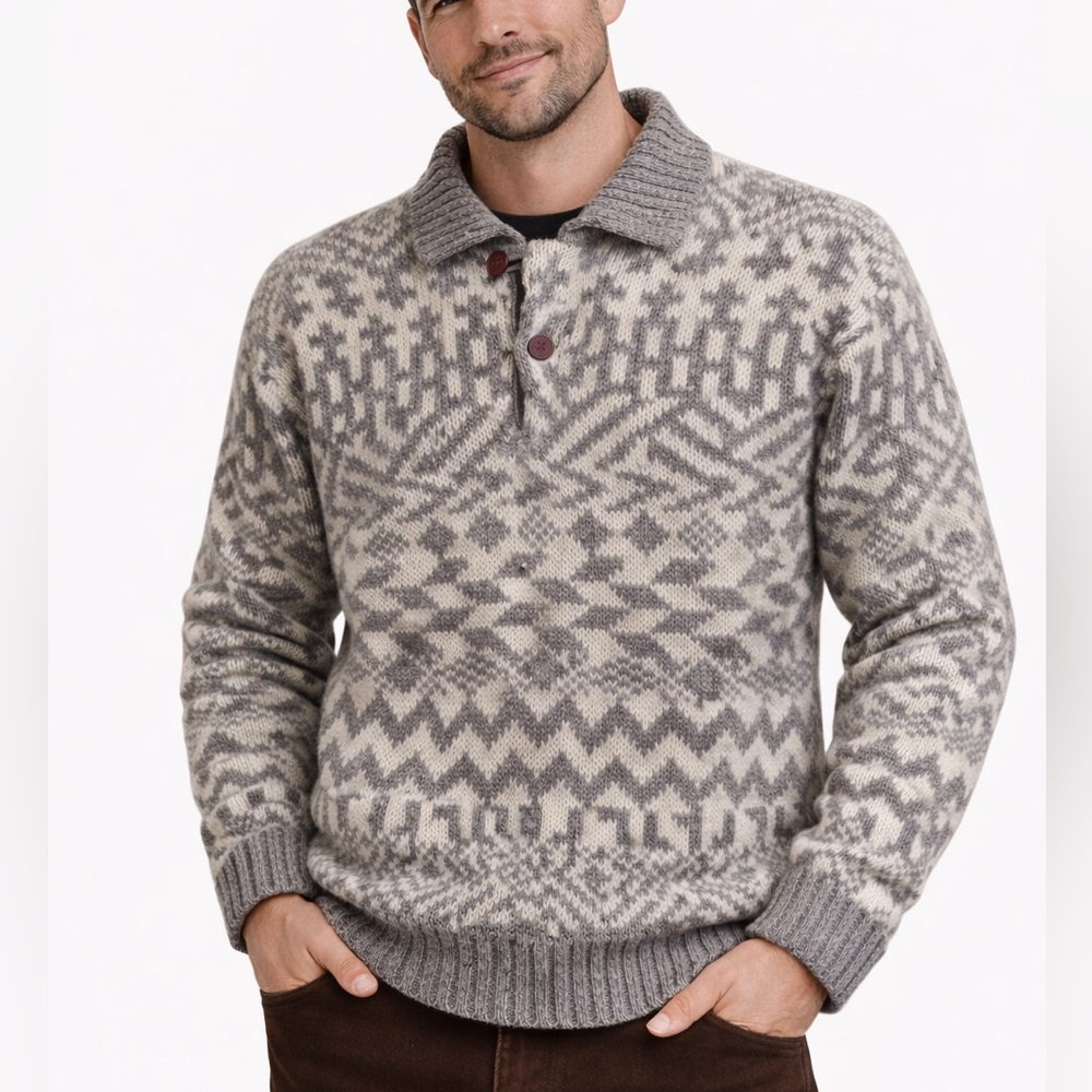 Vintage Boston Trader’s Pale Taupe & Cream Geometric Men's Sweater